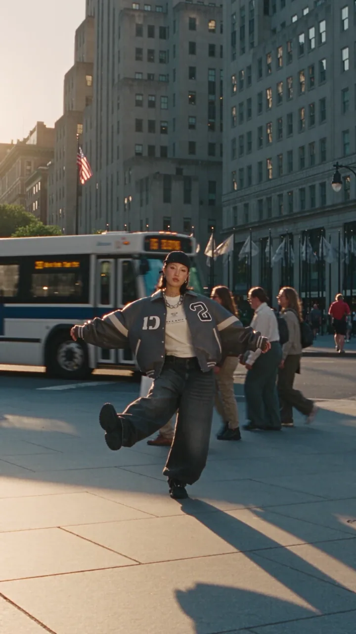 Official Frozen in Motion example frame showing a person paused in a city street.