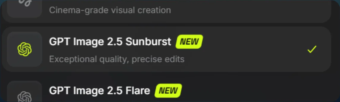 Select GPT Image 2.5 Sunburst