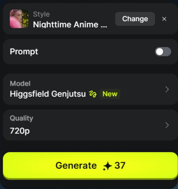Selected style and Generate