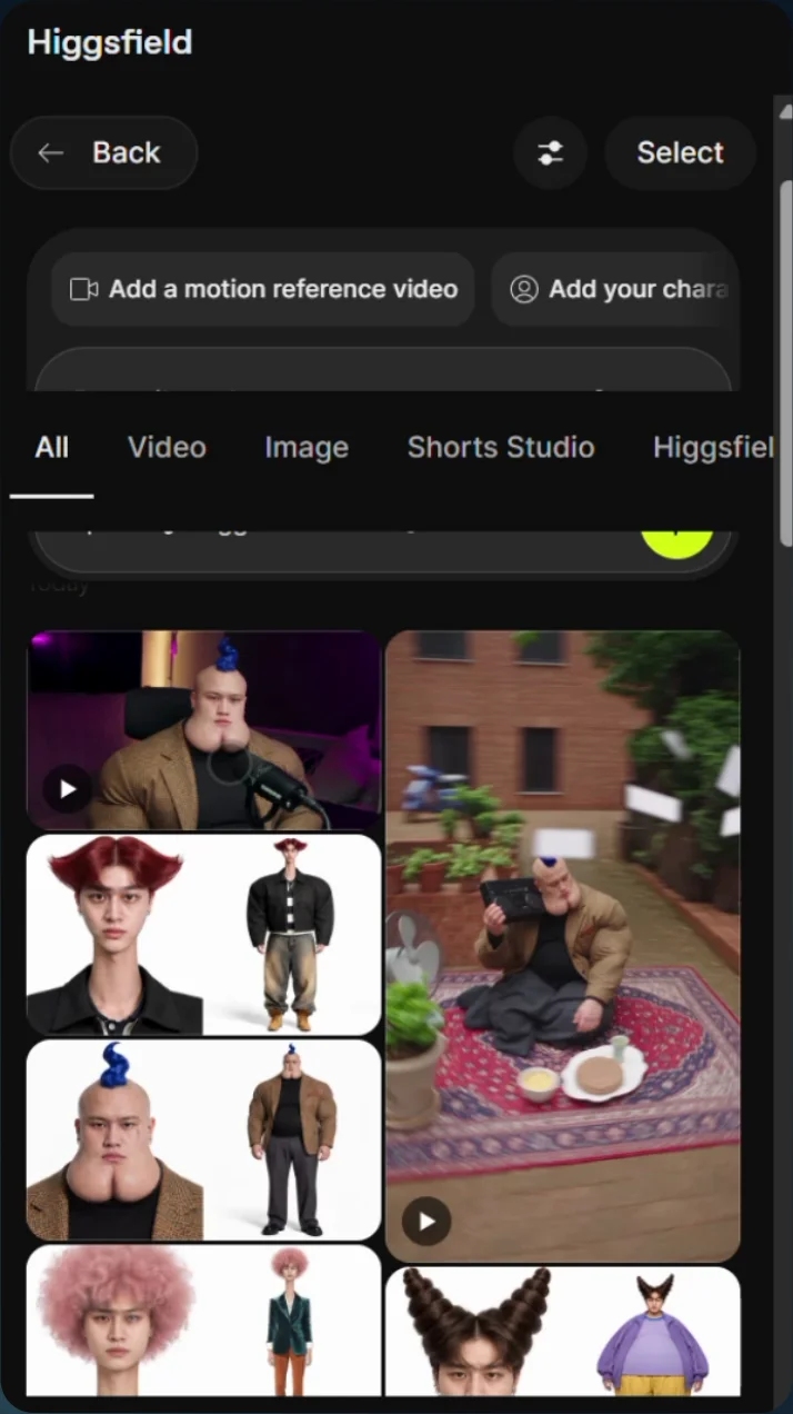 Select your uploaded video and character image