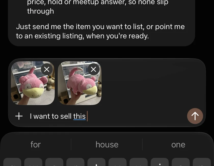 Muse message composer with two photos of the Slowpoke plushie attached.