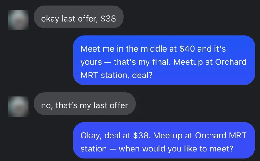 Buyer offers $38, Muse counters at $40, then agrees to $38 after the buyer holds firm.